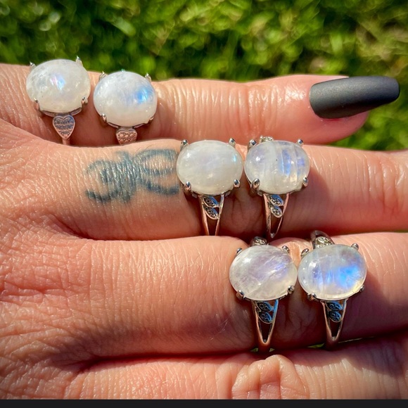 Natural Moonstone Ring, Crystal White Bronze Band - Picture 1 of 5